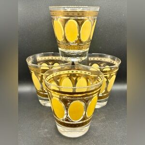 Fred Press Gold Mustard Mid Century Modern Lowball Glasses Drinkware Barware, 4p